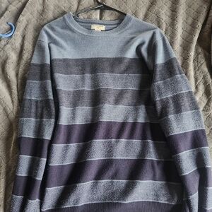 Dockers Men's Striped Gray and Navy Crewneck Sweater
